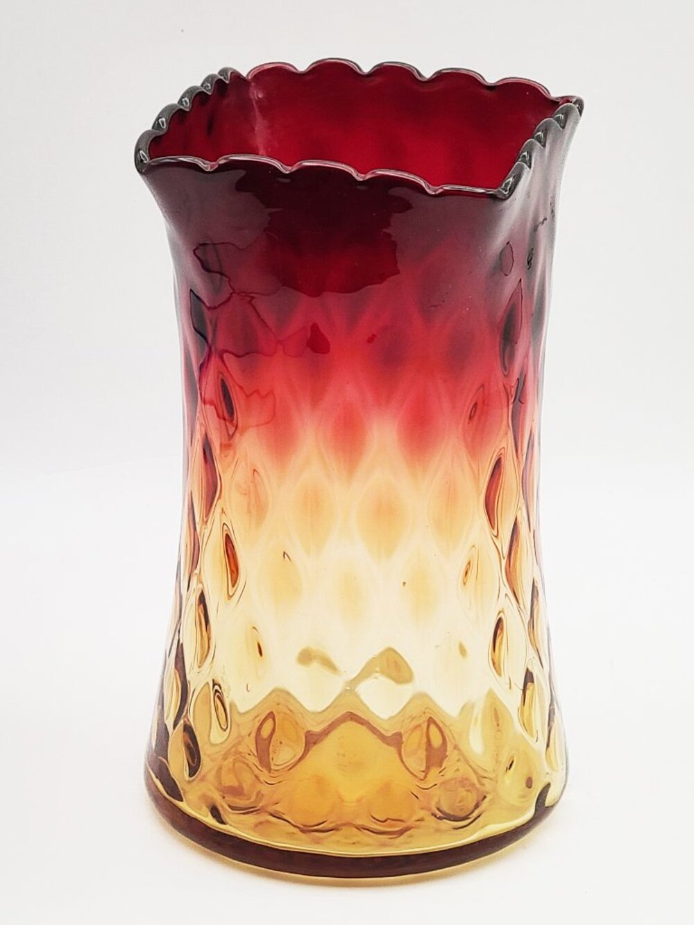 Antique New England Glass Amberina Diamond Optic Celery Vase Square Top 6.25"H